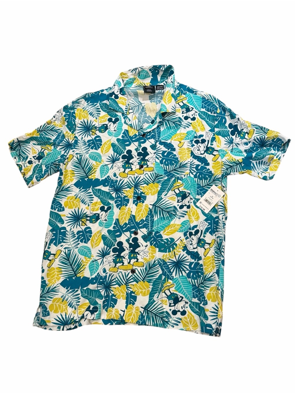 Disney Men’s Tropical Mickey Short-Sleeve Button-Down in Teal, Yellow & White